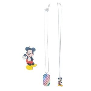 3 PC Mickey Mouse Disney Youth Jewlery Lot Necklaces Keychain Dogtag Vintage